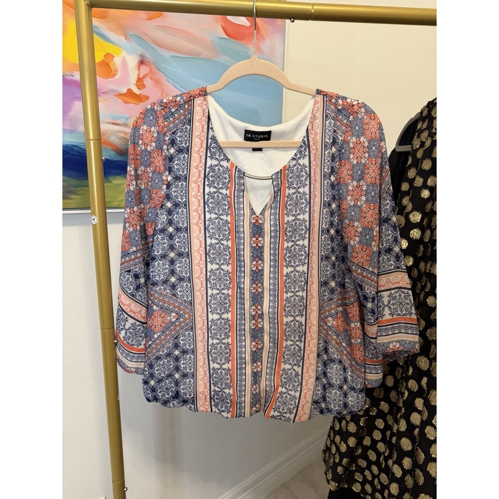 I.N. Studio Women's Blouse Petite Medium Multicolor